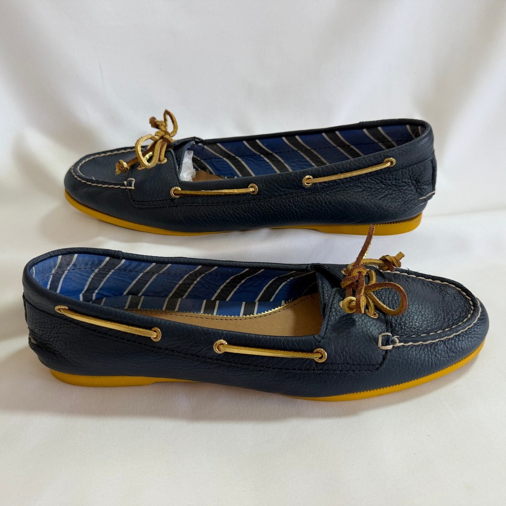 Sperry Top-Sider Bluefish Navy Blue Metallic Gold Leather Boat Shoes Size 11M